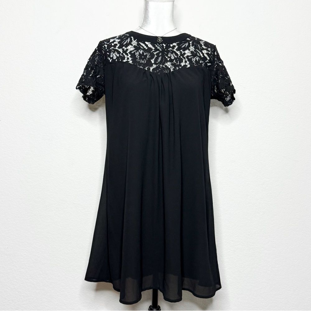 Vanberfia Women's Black Lace Overlay Maternity Dress Short Sleeve Size M